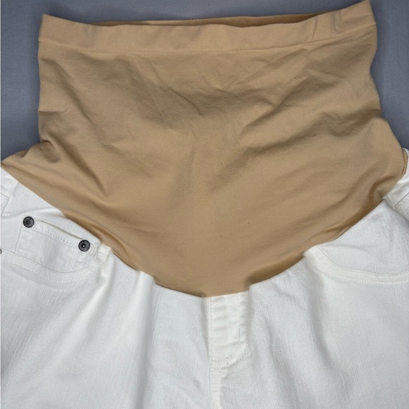 Indigo Blue Maternity Stretch Denim Jeans with Tan Over the Bellyband - Picture 3 of 8